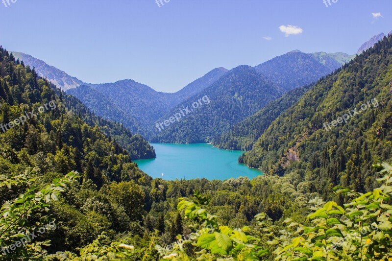 Lake Abkhazia Mountains Nature Travel