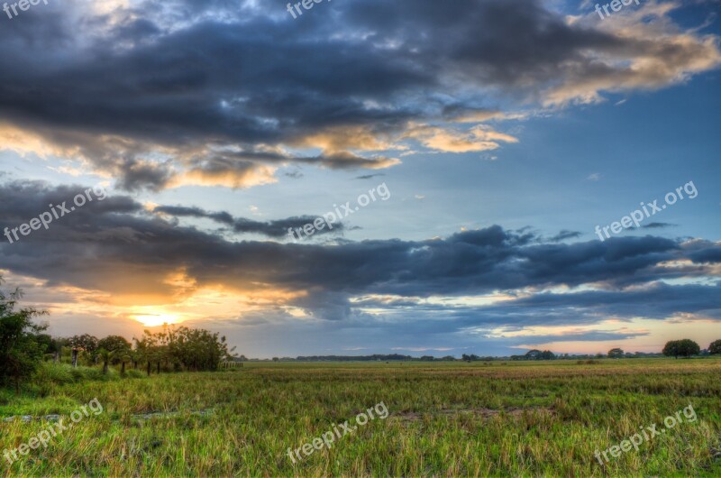 Rice Field Sunset Nature Farmer Field