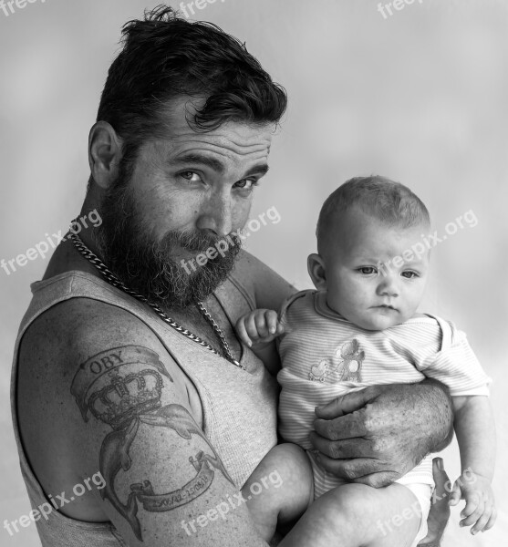 Man Father Son Queensland Australia Black And White Image