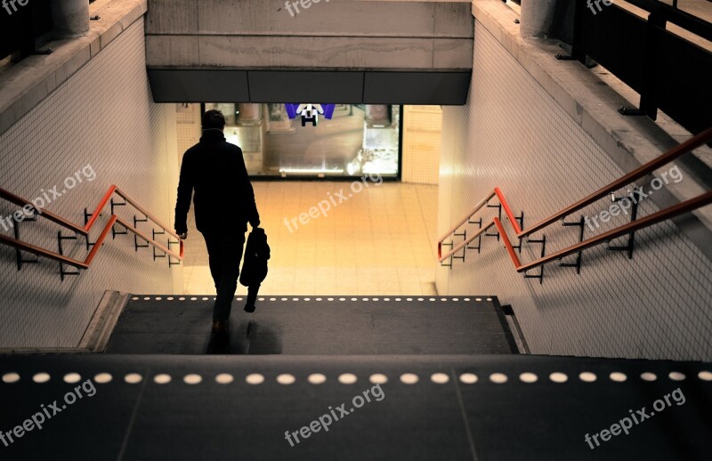 Man Walking Home Stairs Commute