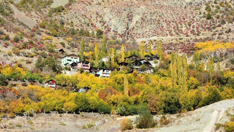 Village Slope Valley Canyon Autumn