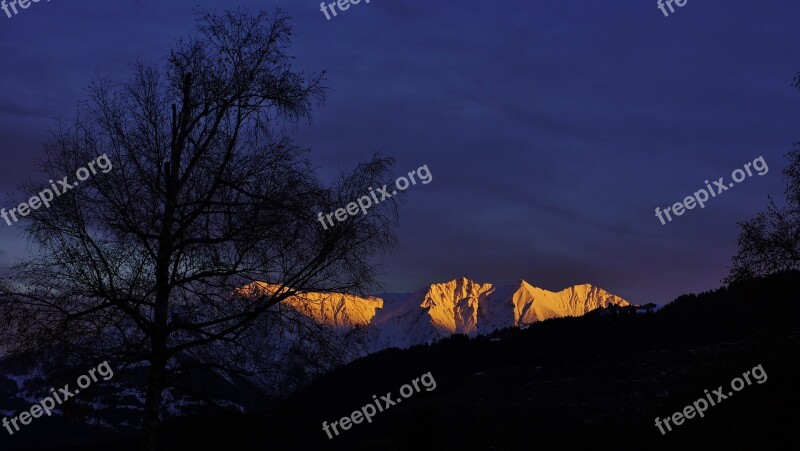 Glowing Mountain Alpine Surselva Landscape Nature