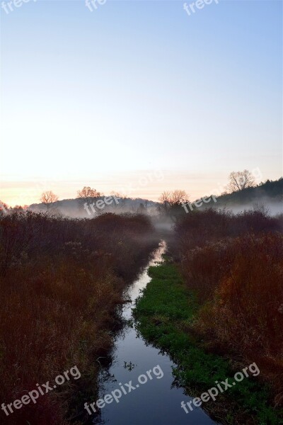 Mist Morning Field Stream Nature