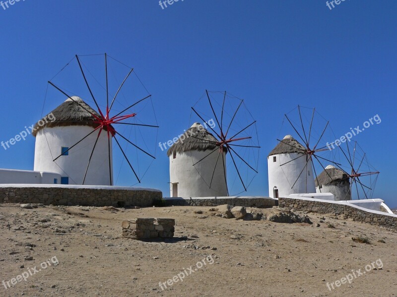 Mykonos Windmills Greece Greek Island Free Photos