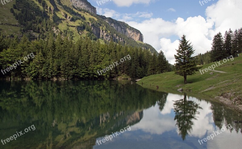 Lake Mirroring Switzerland Hiking Tour Mountains