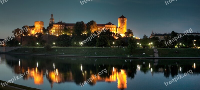 King Castle Cracow Night-photo Panorama