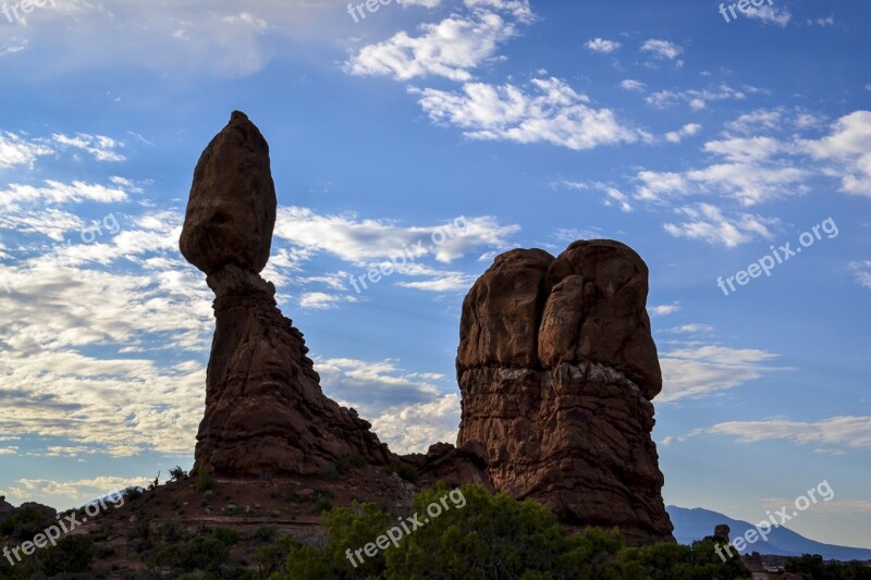 Arches National Park Trees Brush Rocks Desert