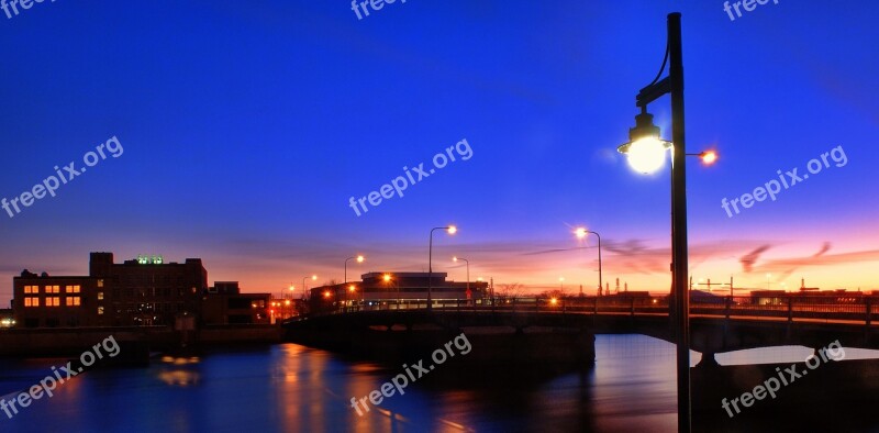 Sunset Cityscape Streetlight Purple City