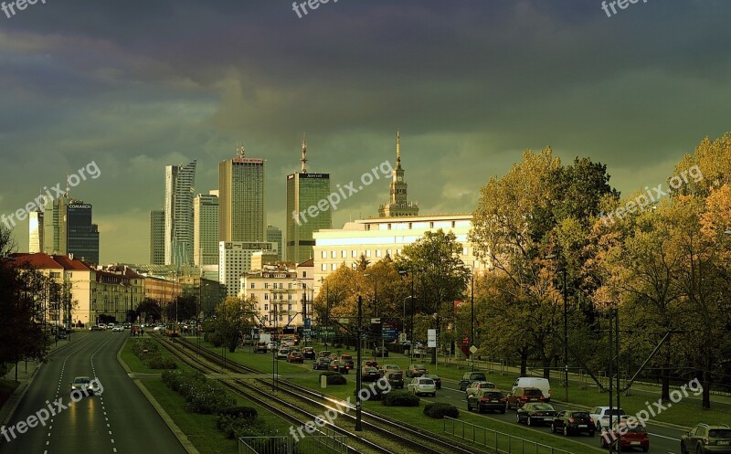 Warsaw The Centre Of Skyscrapers Avenue Independence Artery