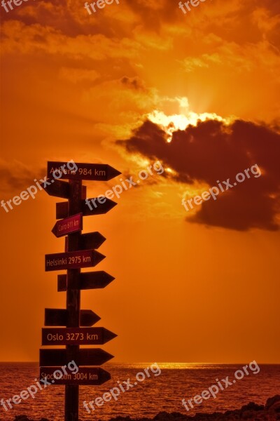 Signposts Signs Distance From Sunset Orange