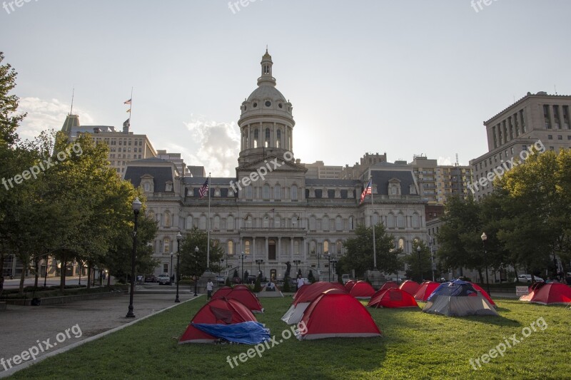 Baltimore City Hall Tent City Homeless Lawn