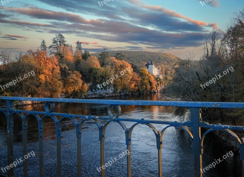 River Autumn Sunset Forest Nature