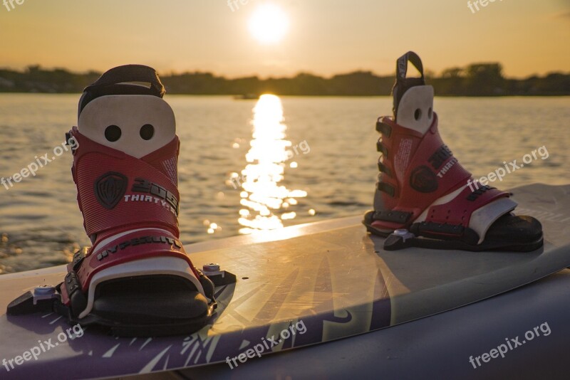 Wakeboarding Sunset Lake Michigan Outdoors