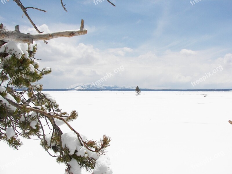 Snow Ice Frozen Frozen Lake Yellowstone