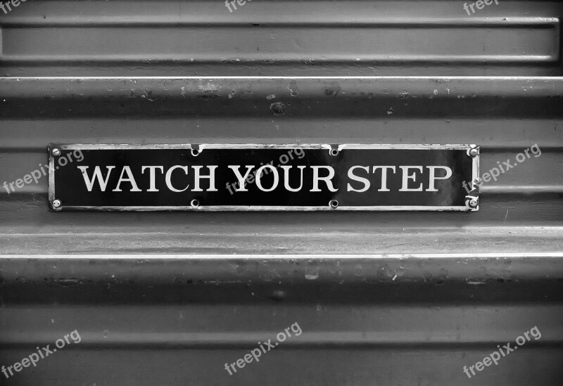 Watch Your Step Staircase Sign Black And White Symbol Danger