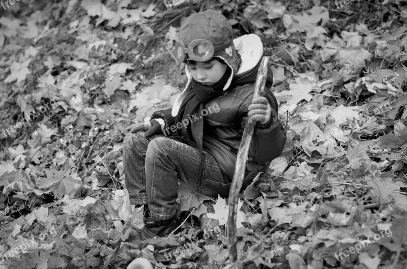 Boy Autumn Park Photo Leaves