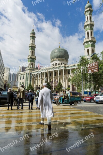 Mosque Xining Blue Sky And White Clouds Free Photos