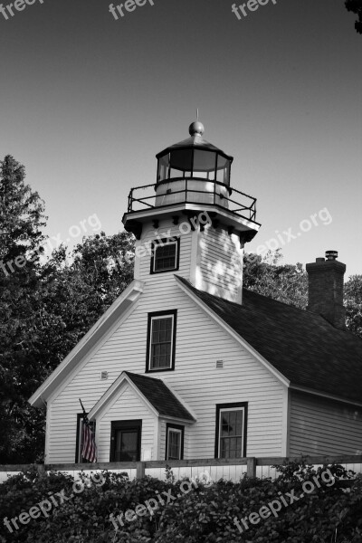 Lighthouse Black And White Sky Beacon Old