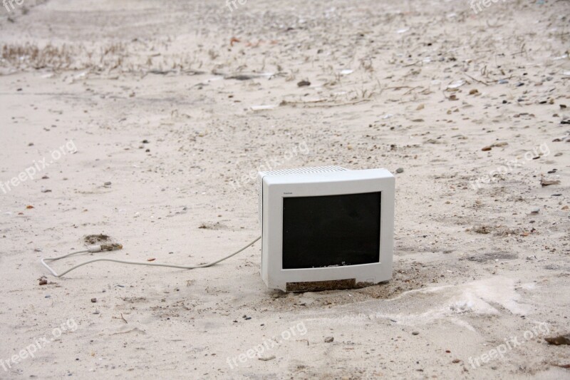 Monitor On The Beach Washed Up On Beach Screen Waste