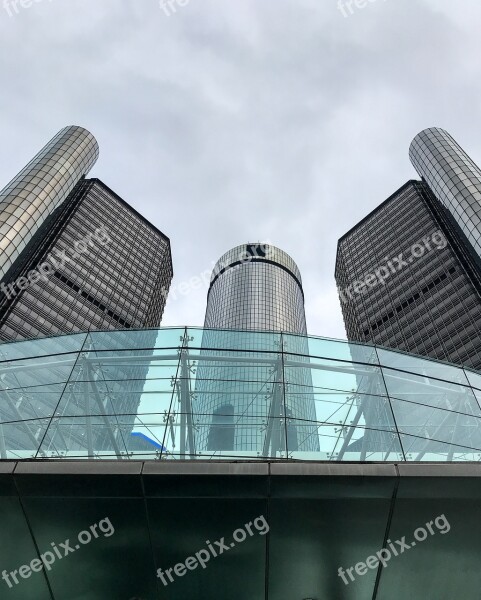 Renasannce Center Detroit Ground Level Skyscraper Building