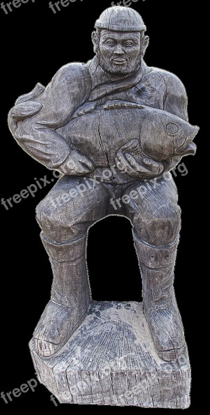 Fisherman Sculpture Holzfigur Fish Man