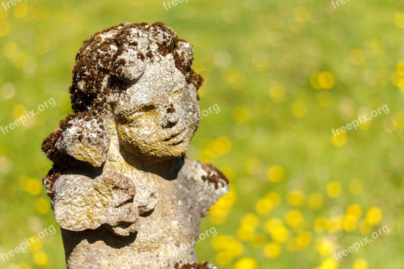 Patina Angel Sculpture Stone Face