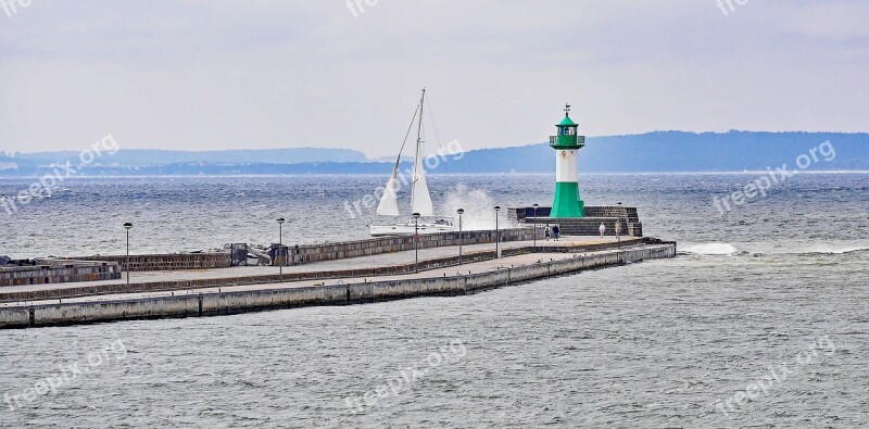 Sassnitz Pier Lighthouse Baltic Sea Wave