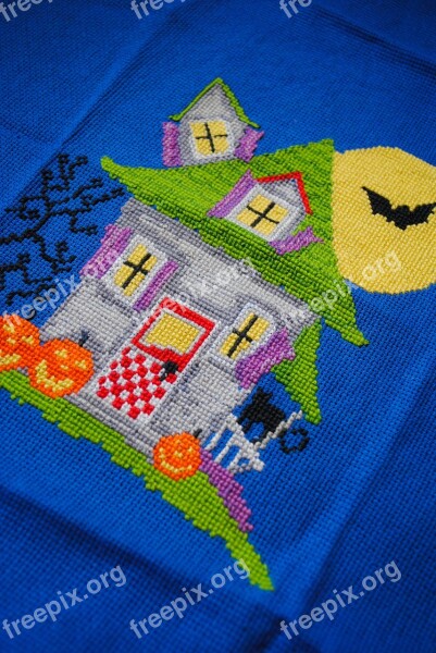 Embroidery Bright House Halloween Mansion