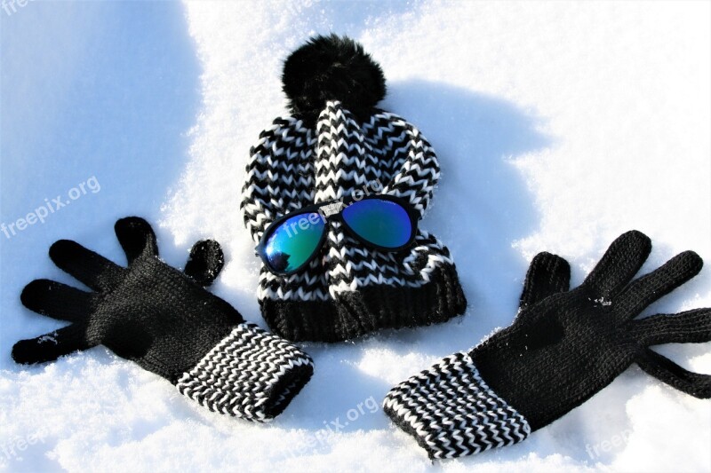 Cap Gloves Wool Snow Glasses