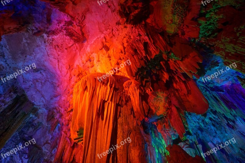 Reed Flute Cave Guilin Stalactite Stalagmite Rock Formation