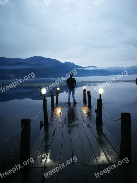 Boardwalk Deck Lake Volcanoes Man