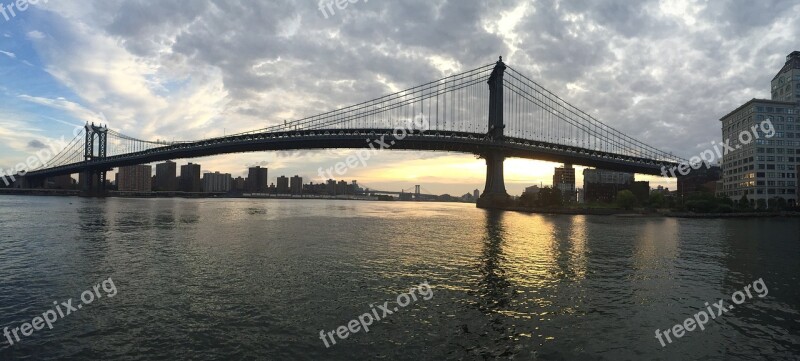 Bridge Brooklyn Brooklyn Bridge Water Cityscape