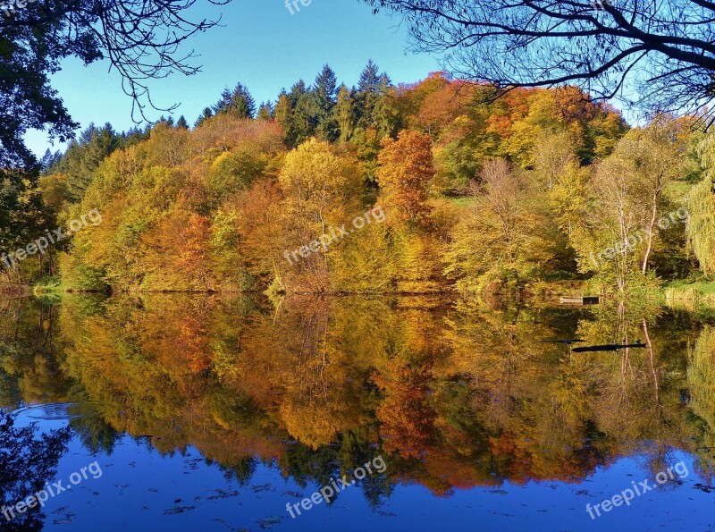 Mirror Image Fall Foliage Autumn On Lake Free Photos