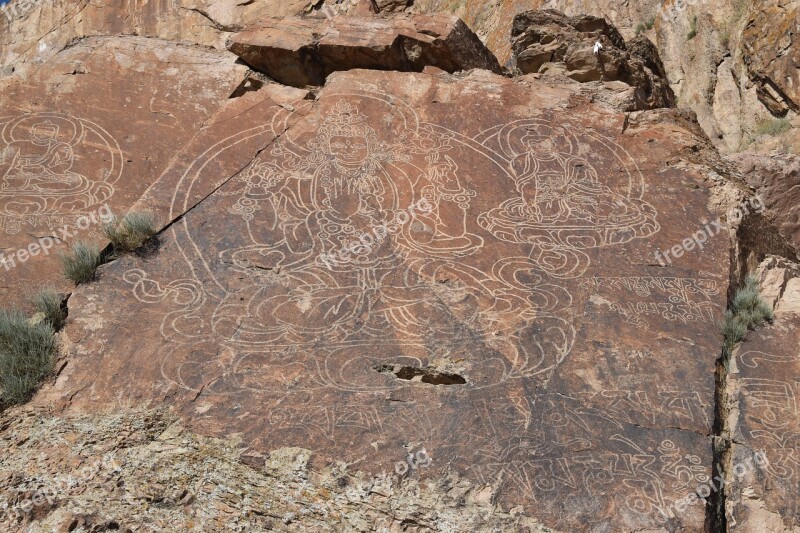 Rock Painting Tamgaly Tas Buddha Summer Mountains