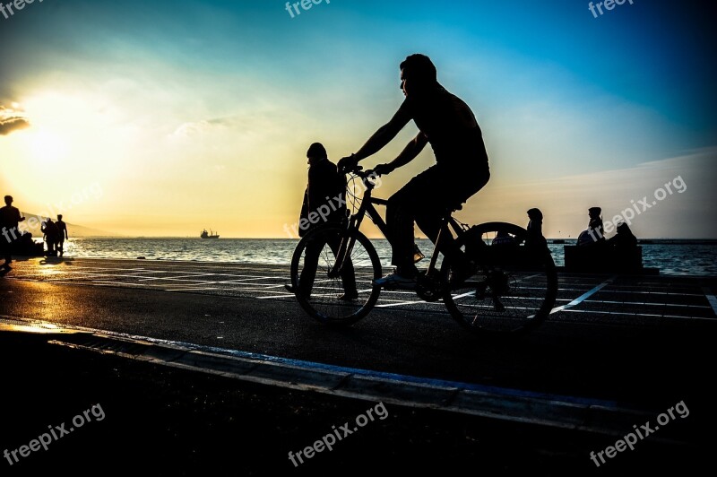 B Bicycle Sea Travel Sunset