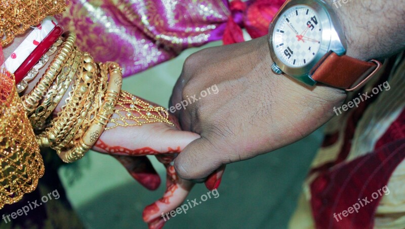 Indian Wedding Beautifully Decorated Indian Bride Hands Soft Focus