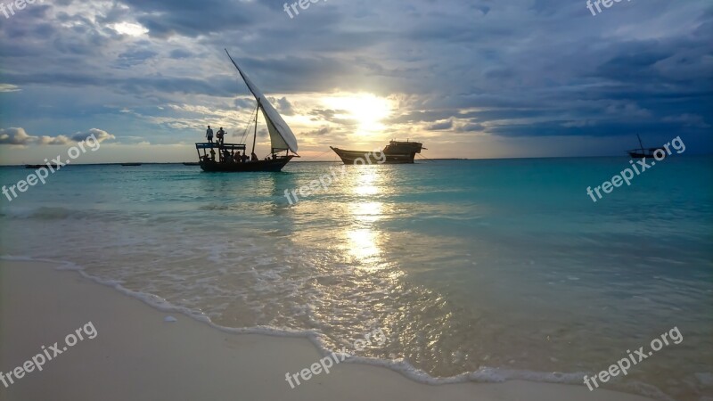 Zanzibar Boats Sunset Beach Vacation