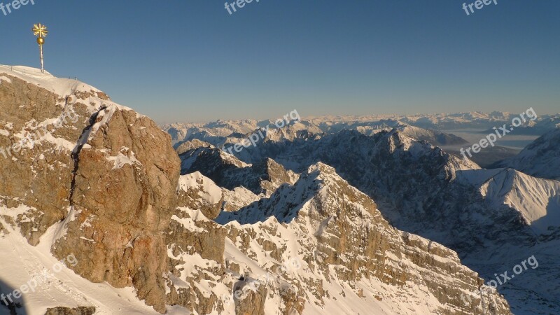 Zugspitze Alpine Mountains Summit Snow