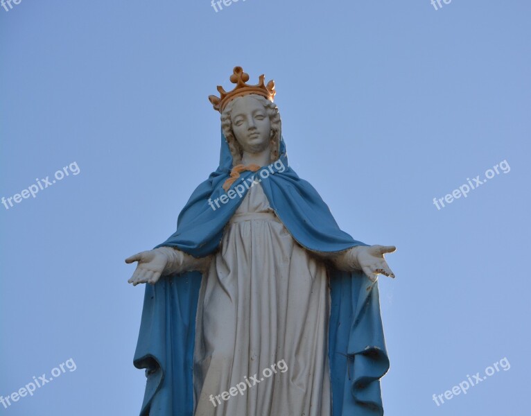 Statue Holy Virgin Mary Cherrueix Brittany Ille Et Vilaine Blue Sky Religious Figure