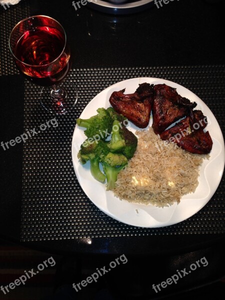 Jerk Wings White Rice Broccoli Free Photos