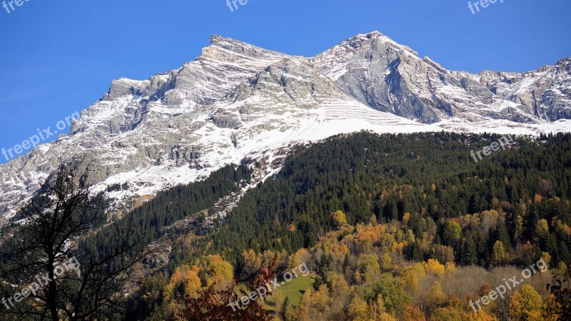 Mountain Snow Autumn Winter Blue Sky