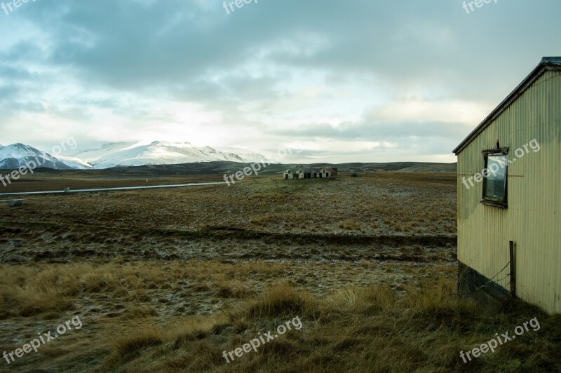 Iceland Pastures Cold Mountains North