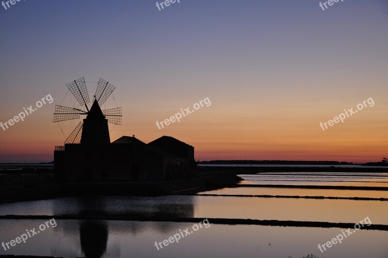 Sunset Marsala Salina Sicily Mill