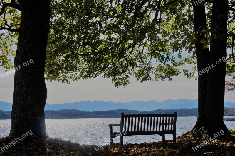 Lake Relaxation Bank Wooden Bench Break