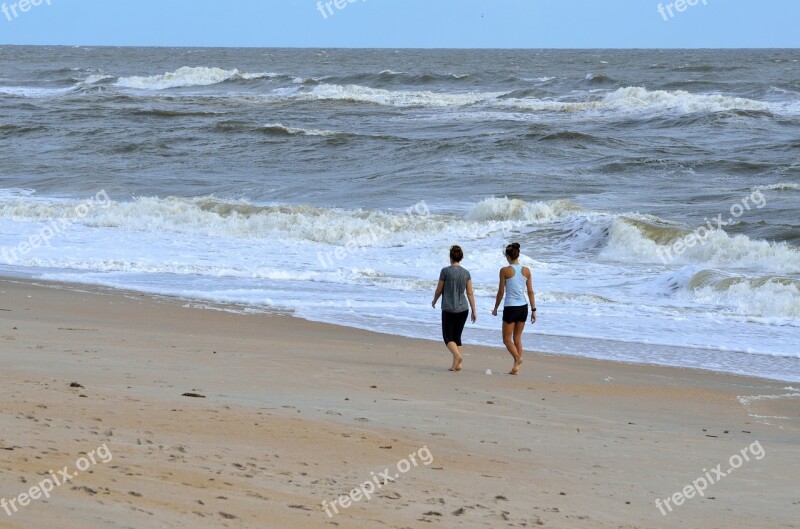 People Walking Beach Ocean Surf