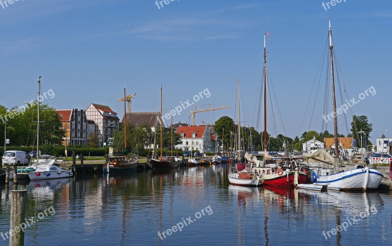 Greifswald Harbour Museum Ryck Sailing Ships Mirroring