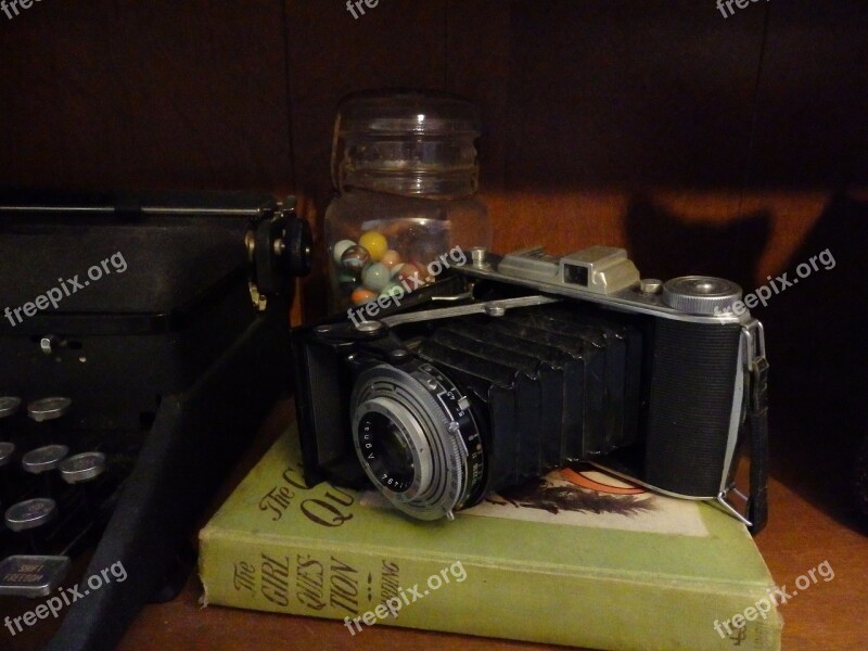 Vintage Camera Book Marbles Typewriter