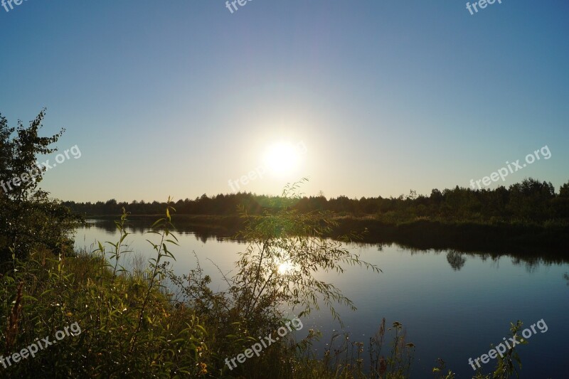 Evening Sunset Sun River Reflection