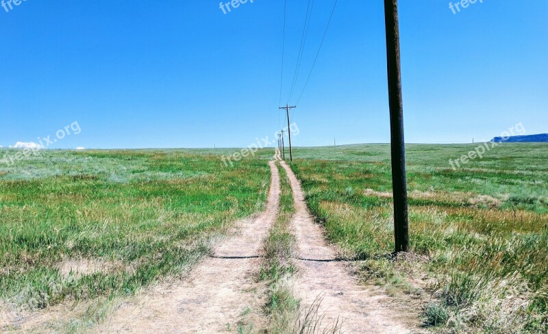 Dirt Road Telephone Poles Landscape Rural Field