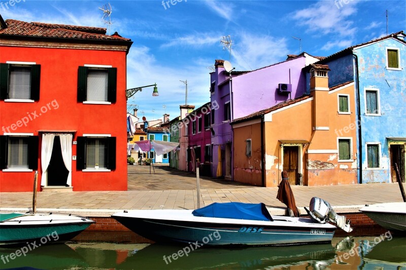 Venice Burano Channel Buildings Colourful